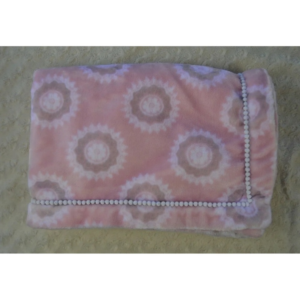 Levtex Pink Medallion Baby Blanket Gray White Plush Floral Lovey